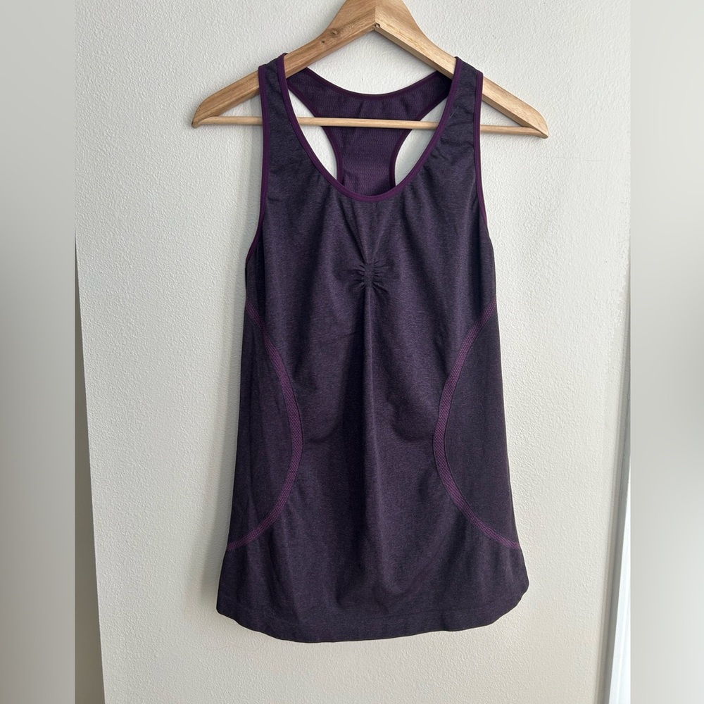Aspire Purple Razor Back Athletic Tank Top Ruched Scoop Neck Stretchy Size XL